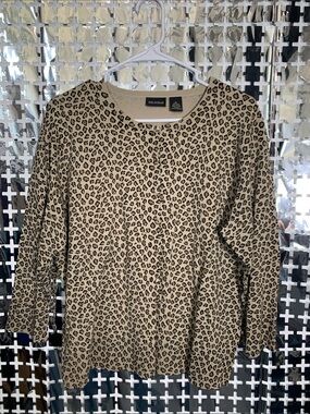 Fieldgear Leopard-Print Crewneck Cardigan — Tan/Black